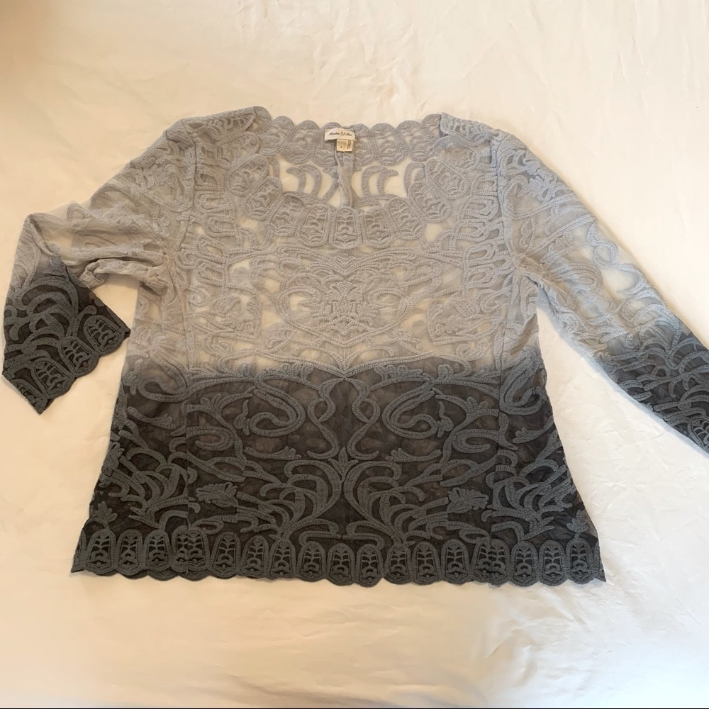 Meadow Rue Top Romantic Sheer Mesh Top Ombré Dip Dye Size Large
